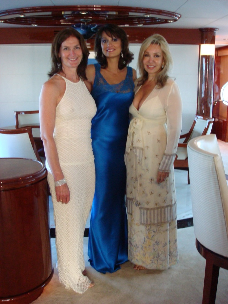 Sue Masterson, Afshan, and Jan Wallace (left to right) aboard a yacht Sue Masterson, Afshan, and Jan Wallace (left to right) aboard a yacht
